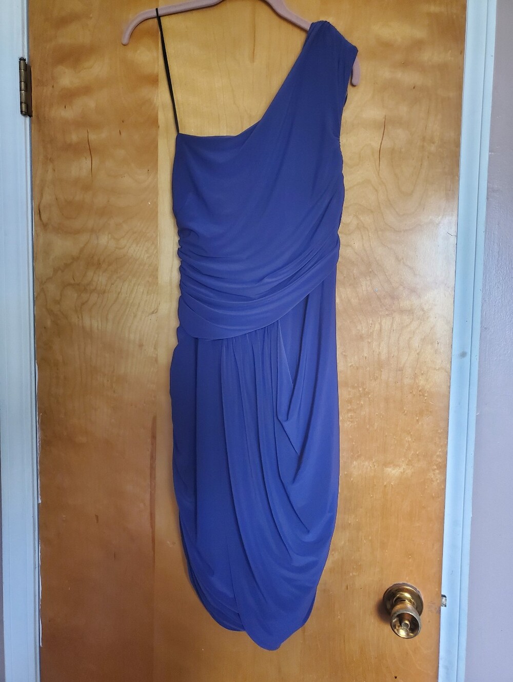 One-Shoulder Blue Draped Women's Dress Medium ABS Allen Schwartz